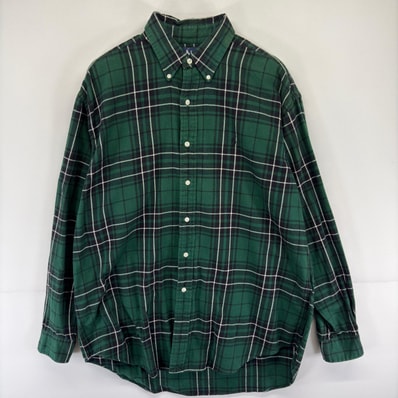 古着 ラルフローレン RALPH LAUREN 長袖シャツ ネルシャツ BLAIRE ボタンダウン ワンポイント L グリーン系 チェック メンズ