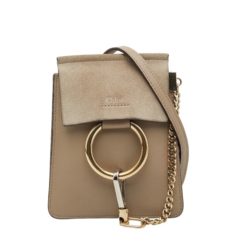 クロエ フェイ スモール 斜め掛け ショルダーバッグ グレージュ レザー スウェード レディース Chloe 【中古】