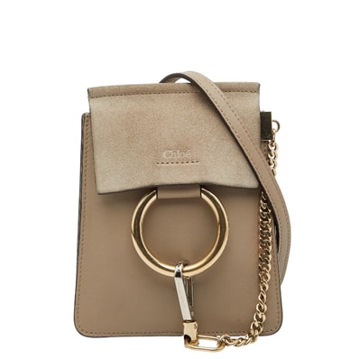 クロエ フェイ スモール 斜め掛け ショルダーバッグ グレージュ レザー スウェード レディース Chloe 【中古】