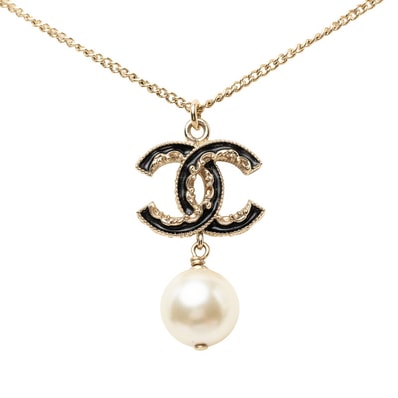 シャネル ココマーク ネックレス B14V ゴールド ブラック メッキ フェイクパール レディース CHANEL 中古