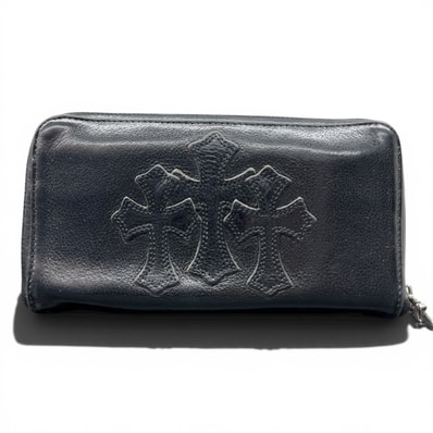 CHROME HEARTS クロムハーツ REC F ZIP 3セメタリークロスパッチ ダガージップ ラウンドファスナー 長財布 ヘビーレザー ブラック ロングウォレット ダガー クロム Bランク 中古 鑑定済 クロム財布
