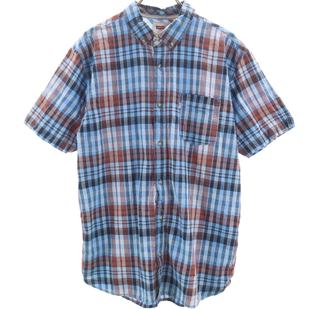 Levi's リーバイス チェック柄 半袖 ボタンダウンシャツ L 水色