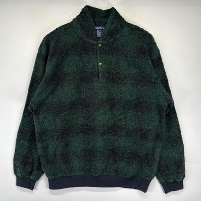 古着 ノーティカ NAUTICA USA製 フリースジャケット 大きいサイズ ボアフリース ハーフボタン プルオーバー 2XL ブラック メンズ