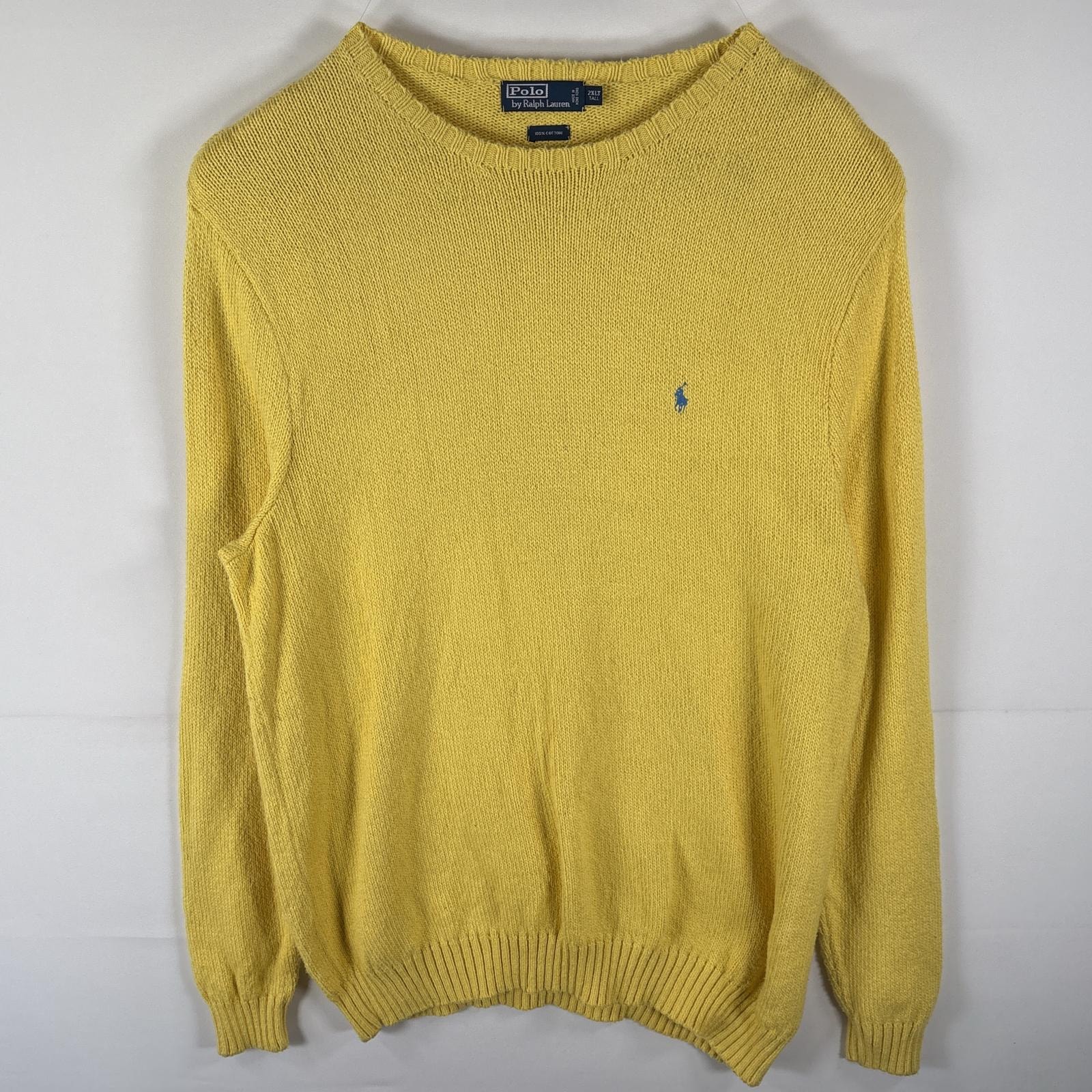 古着 ポロバイラルフローレン Polo by Ralph Lauren セーター コットンニット ワンポイントロゴ刺繍 クルーネック 大きいサイズ 2XLT イエロー メンズ