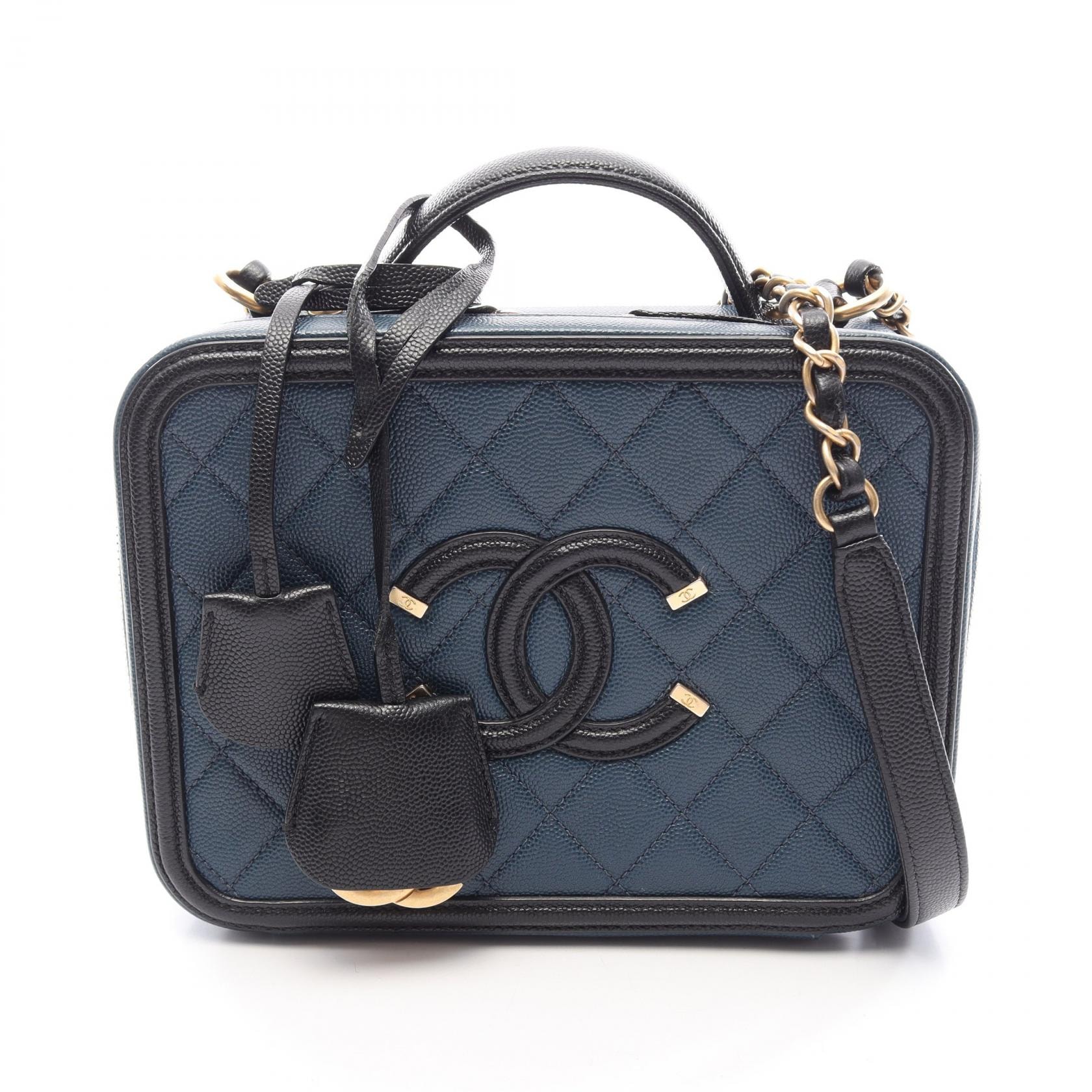 シャネル CHANEL CCフィグリー バニティバッグ 2WAY ショルダーバッグ バッグ キャビアスキン(グレインドカーフ) レディース ブルー系 / ブラック系 【中古】