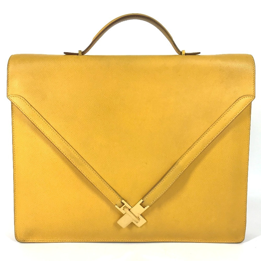 エルメス HERMES ケリークロス ヴィンテージ カバン ハンドバッグ 書類バッグ ブリーフケース ビジネスバッグ クシュベル B□刻 ジョーヌ イエロー