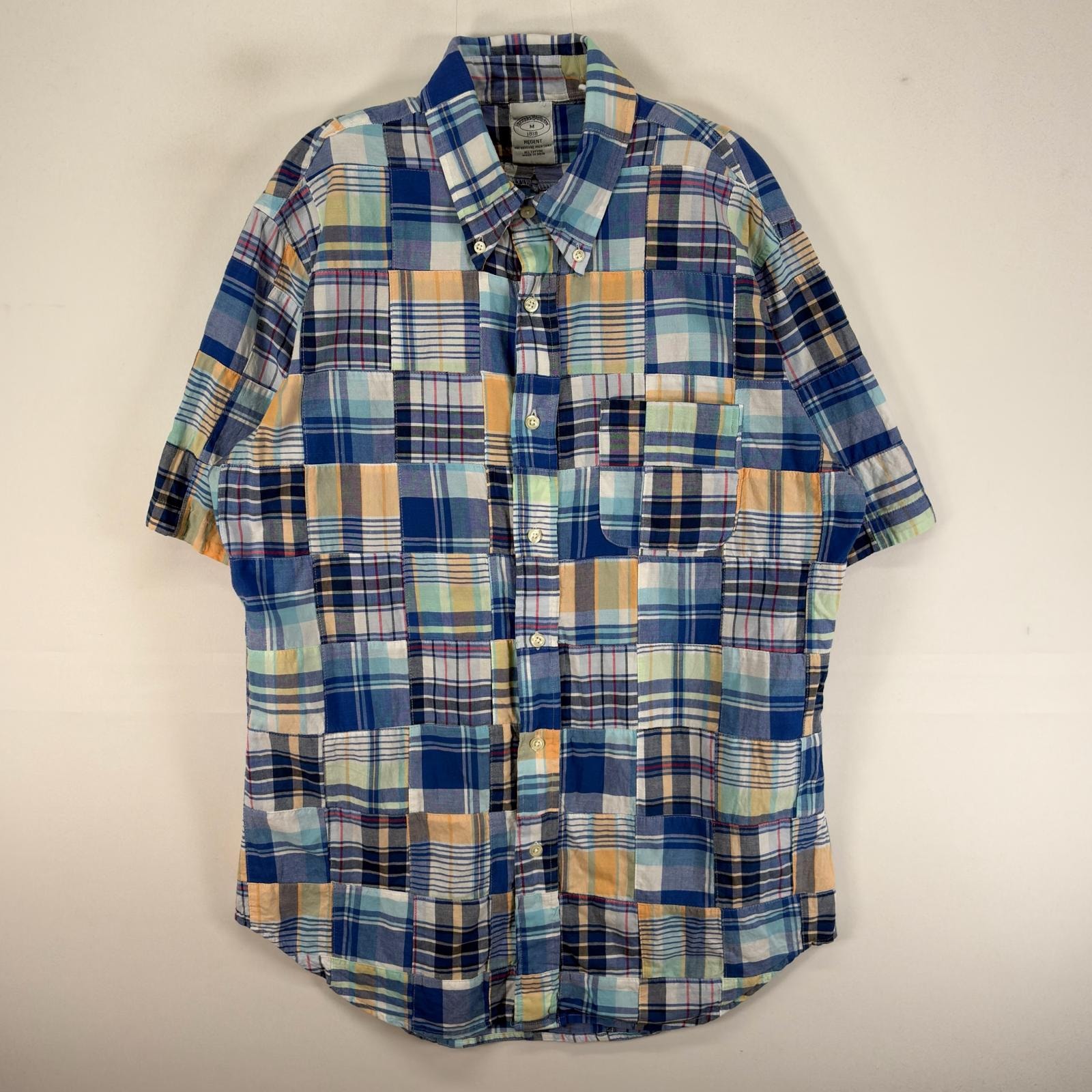 古着 ブルックスブラザーズ Brooks Brothers 半袖シャツ パッチワーク REGENT M  ブルー系 チェック メンズ
