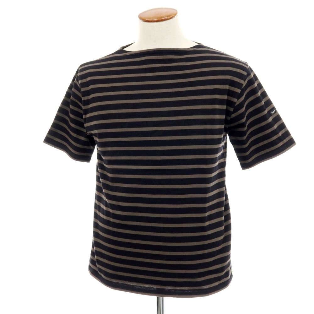 【中古】セントジェームス SAINT JAMES コットン ボーダー ボートネック 半袖Tシャツ ブラックxグレー【サイズ5】【メンズ】