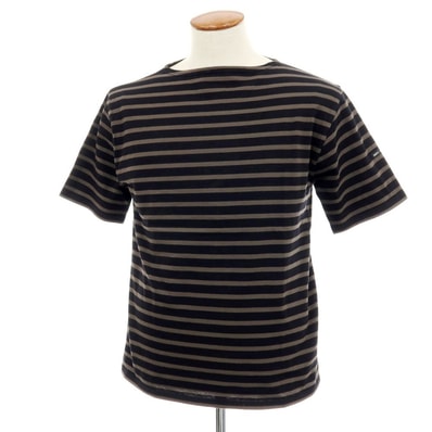 【中古】セントジェームス SAINT JAMES コットン ボーダー ボートネック 半袖Tシャツ ブラックxグレー【サイズ5】【メンズ】