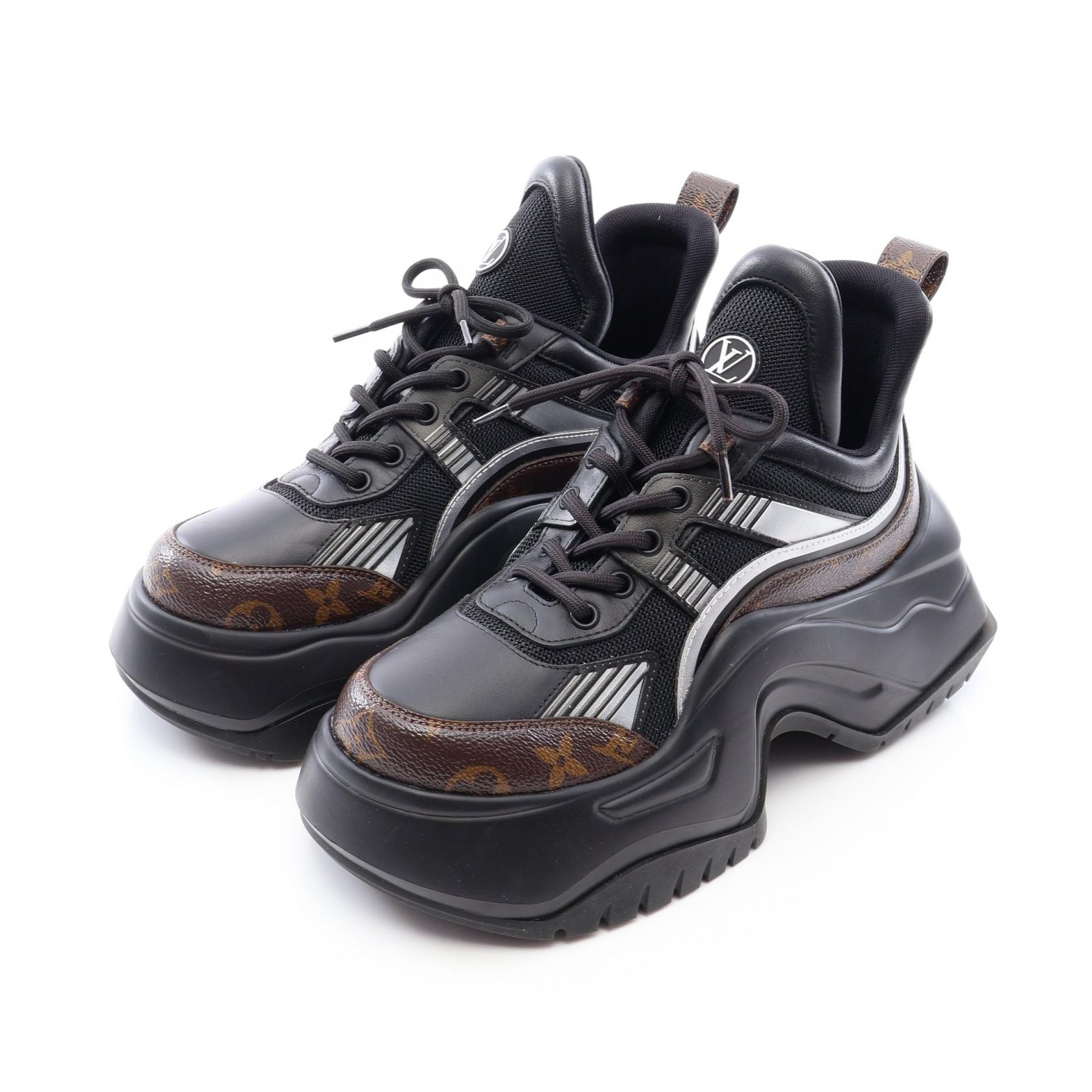 ルイ・ヴィトン LOUIS VUITTON LVアークライト2.0ライン モノグラム スニーカー 靴 PVCコーティングキャンバス レザー ファブリック レディース ブラック系 【中古】