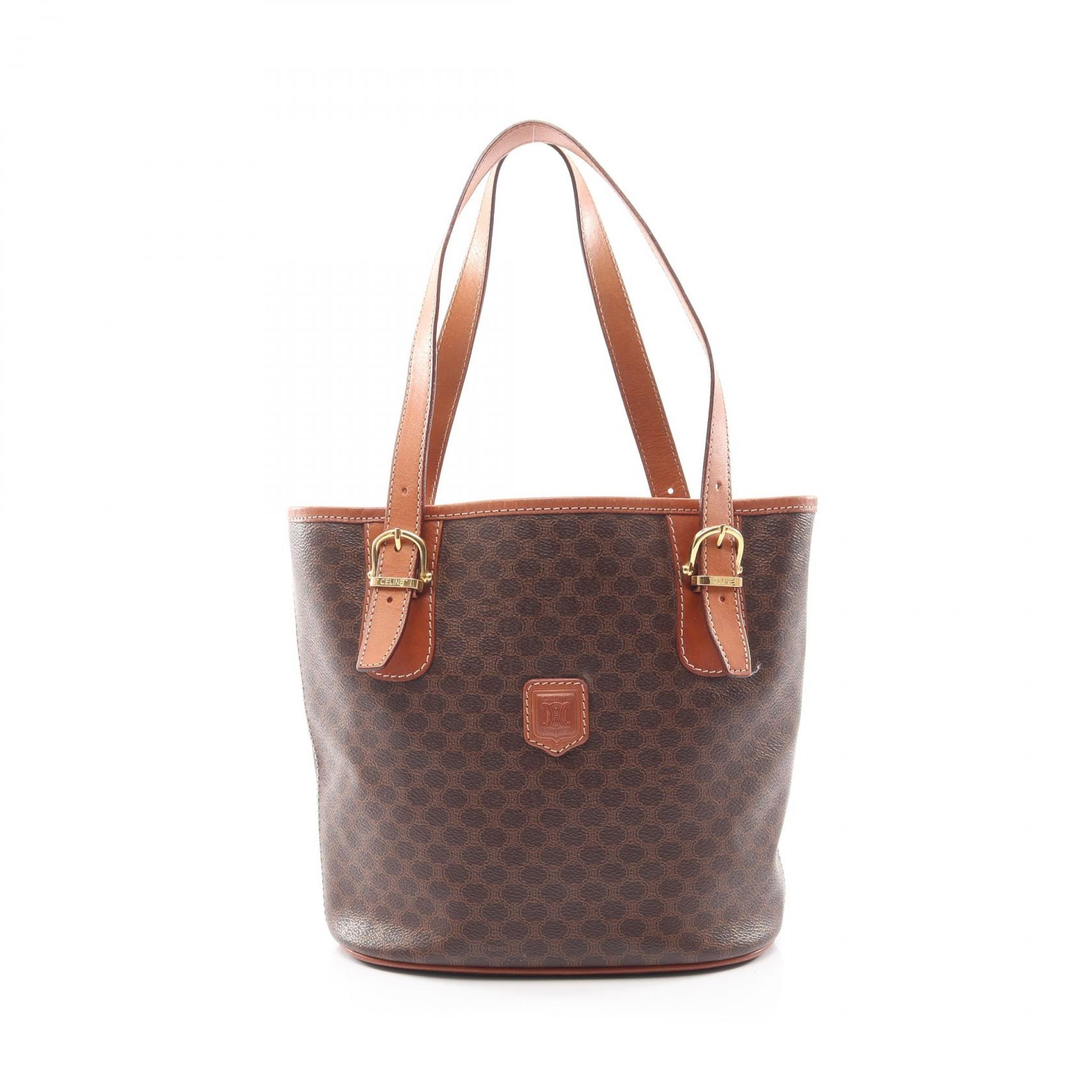 セリーヌ CELINE マカダム トートバッグ バッグ PVCコーティングキャンバス レザー レディース ブラウン系 【中古】