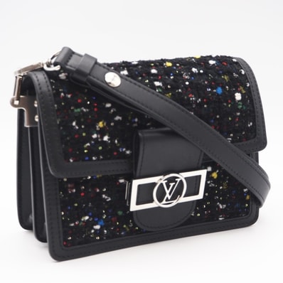 美品 LOUIS VUITTON ルイ・ヴィトン ツイード スパンコール ドーフィーヌ MINI M55491 ショルダーバッグ ブラック マルチカラー ツイード スパンコール カーフレザー レディース