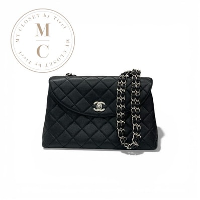 シャネル CHANEL バッグ ショルダーバッグ キャビアスキン ブラック 黒 シルバー ココマーク マトラッセ シングルフラップ チェーン