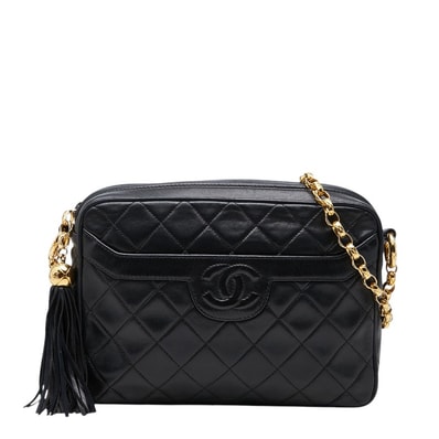 シャネル ココマーク マトラッセ フリンジ チェーン ショルダーバッグ ブラック ラムスキン レディース CHANEL 【中古】