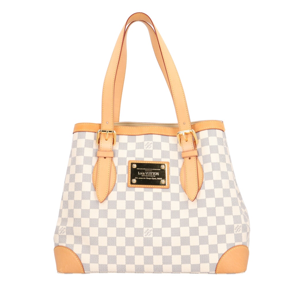 ルイヴィトン ハムステッドMM ダミエアズール トートバッグ ダミエアズールキャンバス N51206 ホワイト レディース LOUIS VUITTON 中古