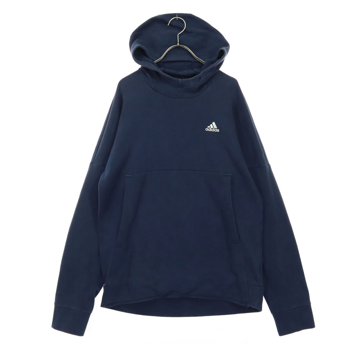 adidas アディダス ワンポイントロゴ 長袖 裏起毛 パーカー O ネイビー