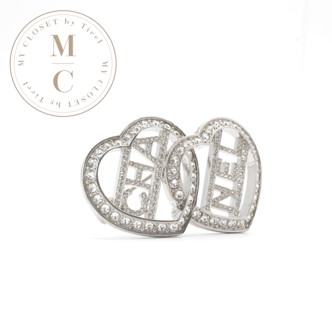 シャネル CHANEL ブローチ コサージュ シルバー ロゴ ラインストーン ハート