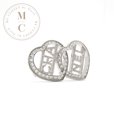 シャネル CHANEL ブローチ コサージュ シルバー ロゴ ラインストーン ハート