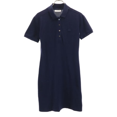 LACOSTE ラコステ 半袖 スリムフィット ポロ ワンピース 34 ネイビー 鹿の子