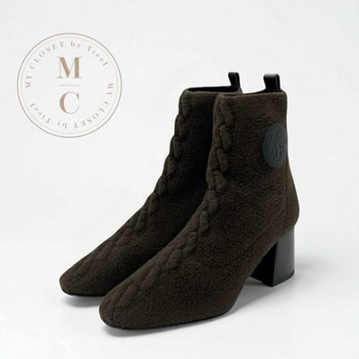 エルメス HERMES ヴォルヴェール ブーツ ショートブーツ 靴 シューズ ファブリック レザー カーキ 未使用 エクスリブリス ニット ソックスブーツ