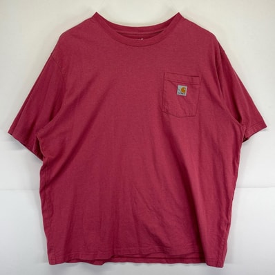古着 カーハート Carhartt 半袖Tシャツ 大きいサイズ ワンポイントロゴ クルーネック ワーク 無地 3XL ピンク メンズ