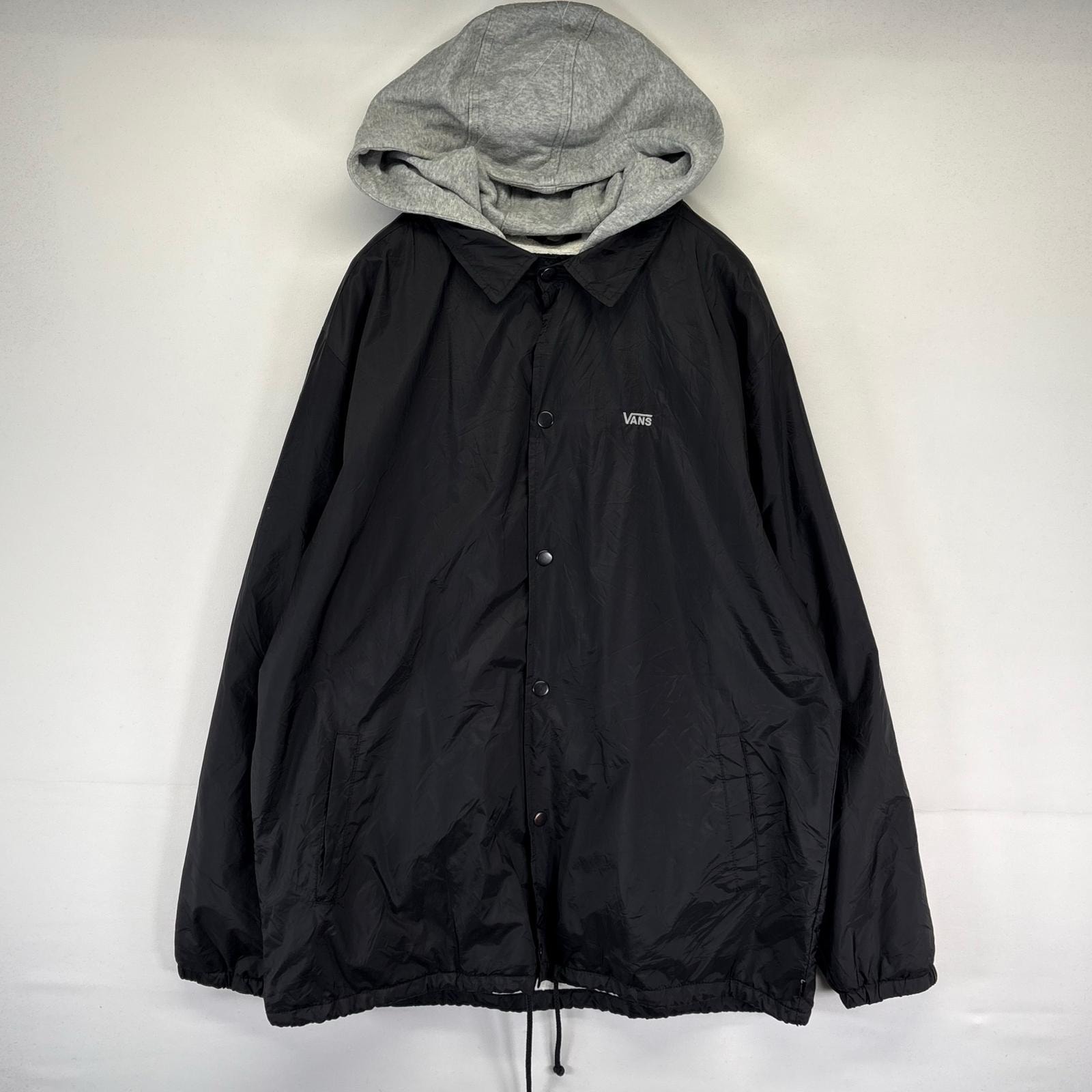 古着 バンズ VANS ジャケット フーディ スナップボタン ストリート ワンポイント刺繍ロゴ 2XL  ブラック系 メンズ