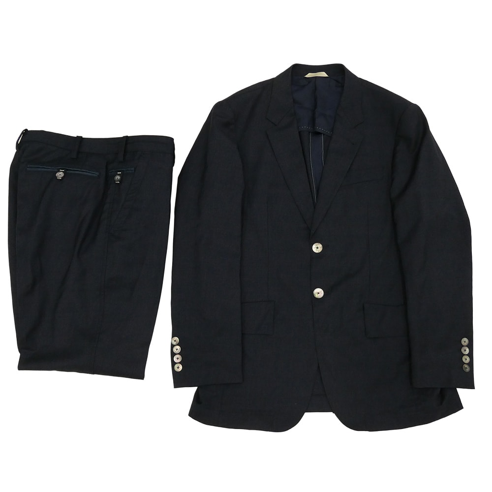 Paul Smith ポール・スミス セットアップ PN-SL-81876 シェルボタン ウール 2B テーラード ジャケット セットアップ ネイビー系 L【中古】