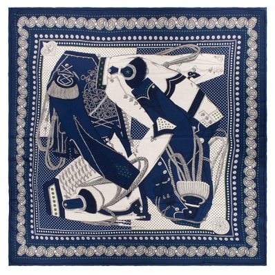 HERMES エルメス スカーフ カレ140 カレジェアン Zouaves et Dragons Bandana ズアヴとドラゴン・バンダナ 244048S 06 カシシル ストール ショール 2023AW カシミヤ シルク ネイビー ベージュ【中古】