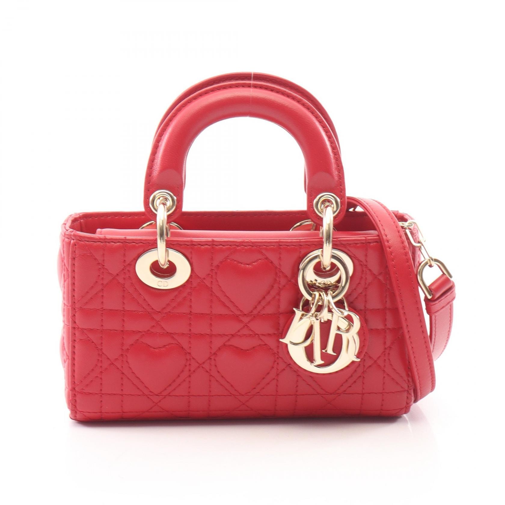 ディオール Dior LADY D-JOY マイクロ カナージュ 2WAY ハンドバッグ バッグ レザー レディース レッド系 【中古】