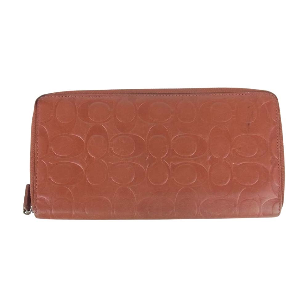 COACH コーチ 財布 レザー シグネチャー ロング ウォレット 財布 オレンジ系 朱色系【中古】