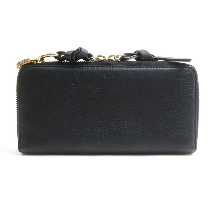 クロエ Chloe ラウンドファスナー長財布 レザー ブラック レディース【中古】 56927a