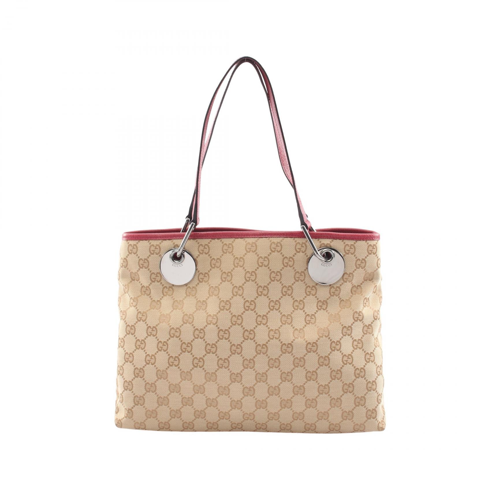 グッチ GUCCI GGキャンバス トートバッグ バッグ キャンバス レザー レディース ベージュ系 / ボルドー系 120837 【中古】