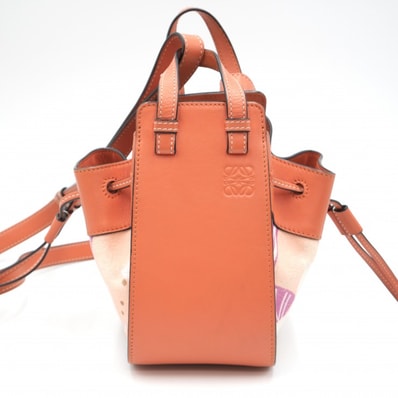 LOEWE(ロエベ)ハンモック ドローストリングバッグ ミニ ショルダーバッグ ハンドバッグ フローラル キャンバス レザー オレンジ レディース 【中古】