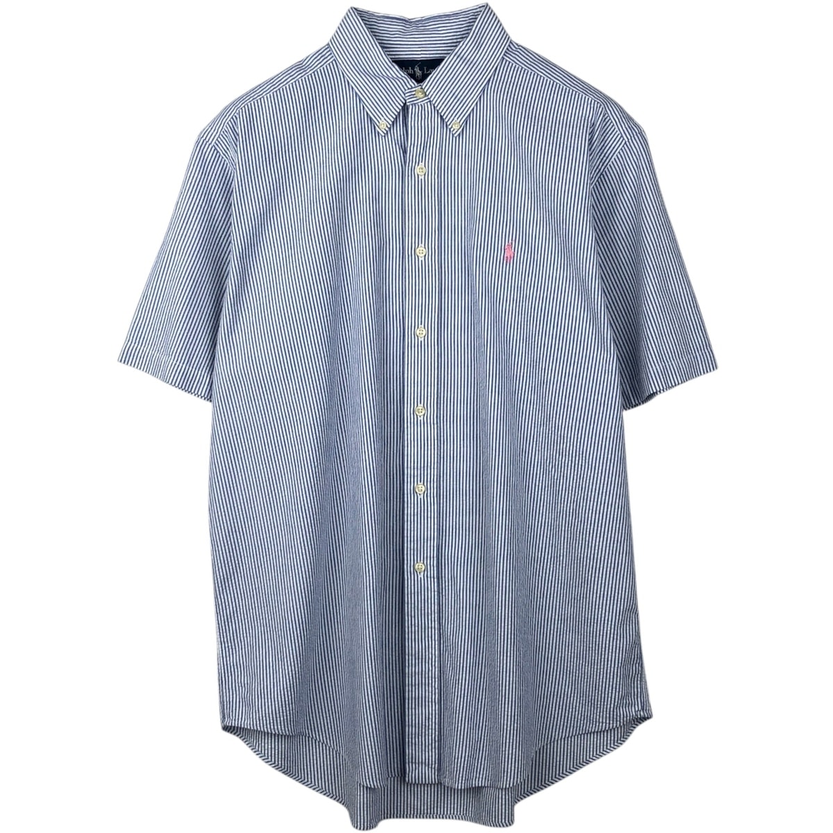 古着 ラルフローレン Ralph Lauren CLASSIC FIT クラシックフィット シアサッカー 半袖 ボタンダウン ストライプシャツ メンズL相当/eaa643910