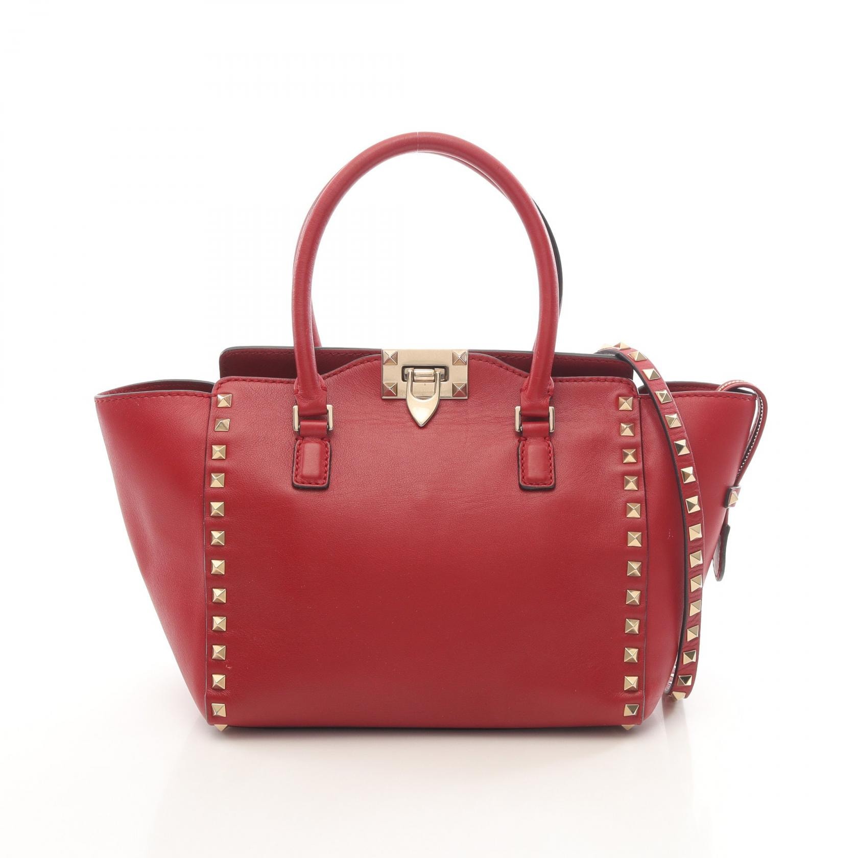 ヴァレンチノ Valentino ロックスタッズ ハンドバッグ バッグ レザー レディース レッド系 【中古】