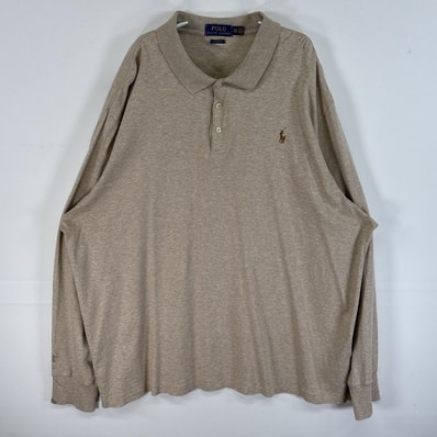 古着 ポロ・ラルフローレン POLO RALPH LAUREN 長袖 ポロシャツ ロゴ 刺繍 3ボタン 大きいサイズ 14041 ベージュ 無地 メンズ