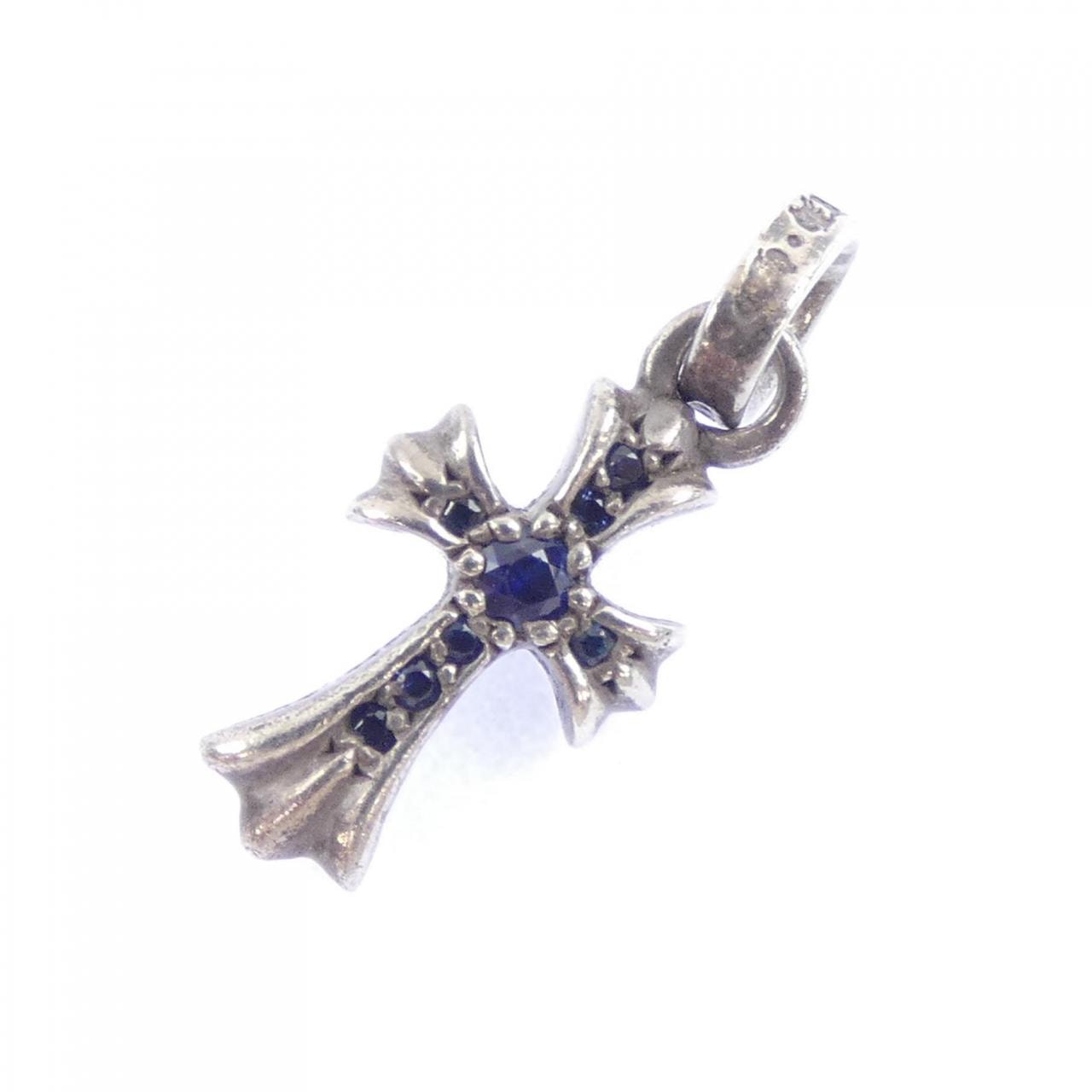 Chrome Hearts 18K Cross Baby Fat Pave Sapphire Charm "White Gold"