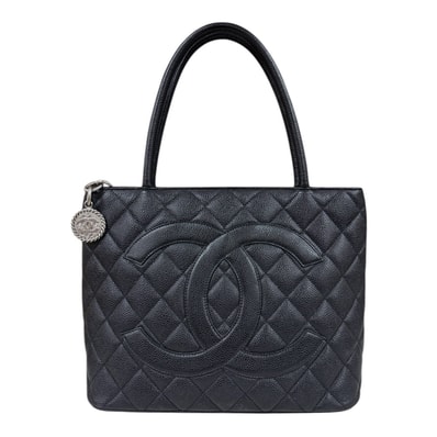 シャネル 復刻トート トートバッグ キャビアスキン A01804 ブラック レディース CHANEL 中古