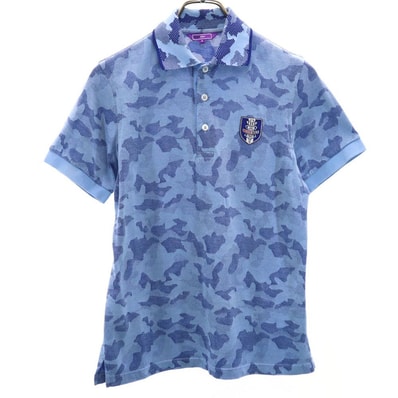 BEAMS GOLF ビームスゴルフ 日本製 総柄 ゴルフ 半袖 ポロシャツ S ブルー系