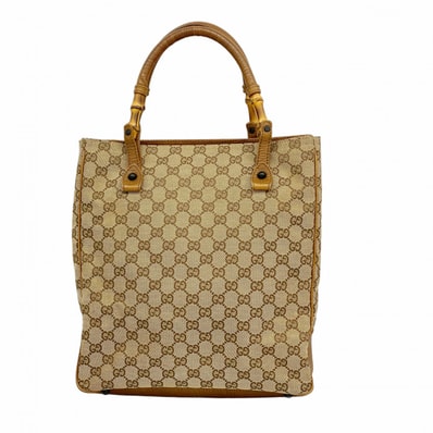 【6dd4764-k】グッチ トートバッグ GGキャンバス バンブー 112530 キャンバス ブラウン シルバー金具【中古】レディース