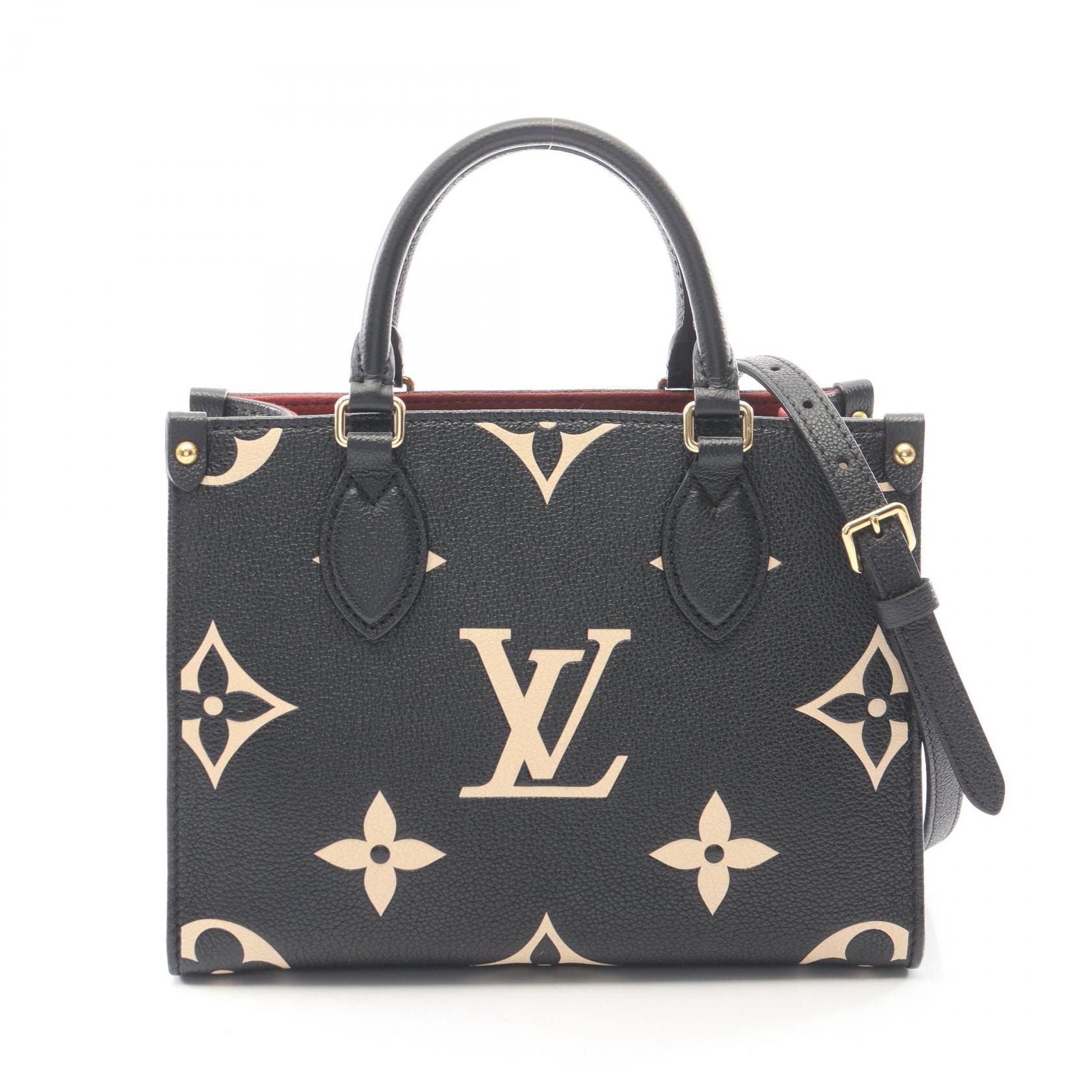 ルイ・ヴィトン LOUIS VUITTON オンザゴーPM バイカラー 2WAY ハンドバッグ バッグ レザー モノグラム・アンプラント ベージュ レディース ブラック系 / ベージュ系 M45659 【中古】