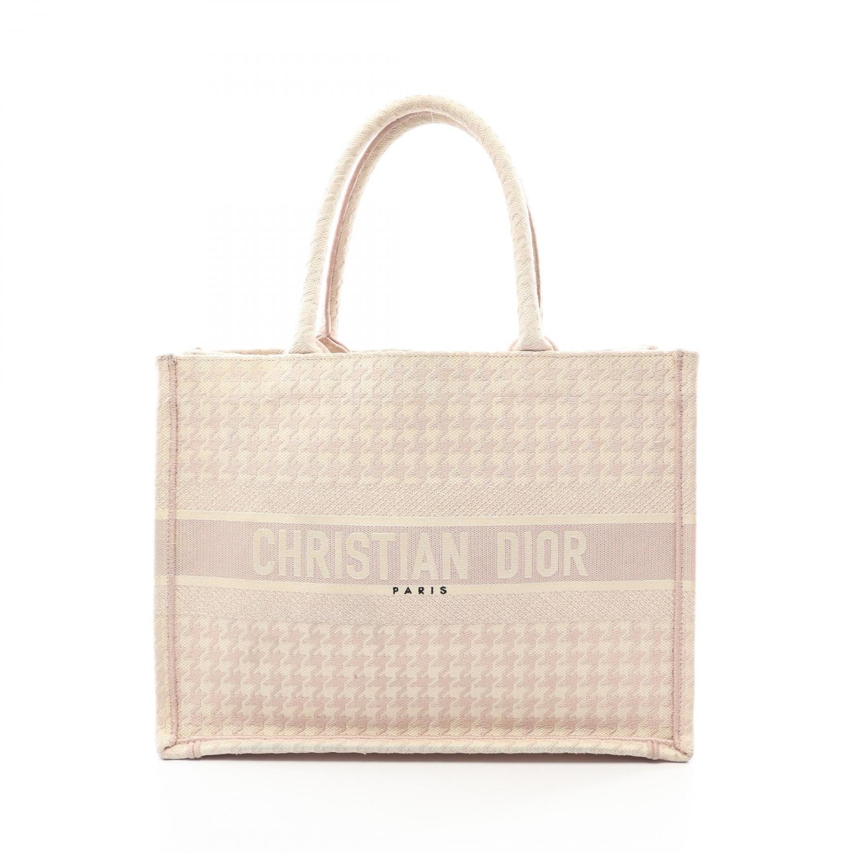 ディオール Dior BOOK TOTE ブックトート ミディアム 千鳥格子 トートバッグ バッグ キャンバス レディース ピンク系 / ホワイト系 【中古】