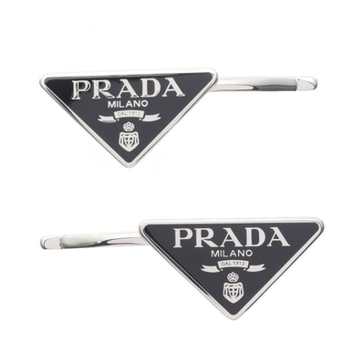 プラダ PRADA FERMAGLI ヘアクリップ 衣料品 ステンレススチール エナメル レディース ブラック系 / シルバー系 1IF0512BA6F0002 【新品】