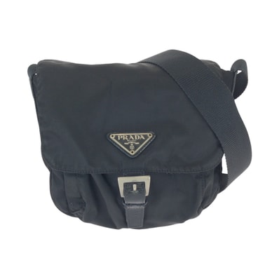 美品 PRADA プラダ テスート 三角ロゴプレート ブラック 黒 シルバー金具 ナイロン レザー/ ショルダーバッグ ポシェット 601116 【中古】