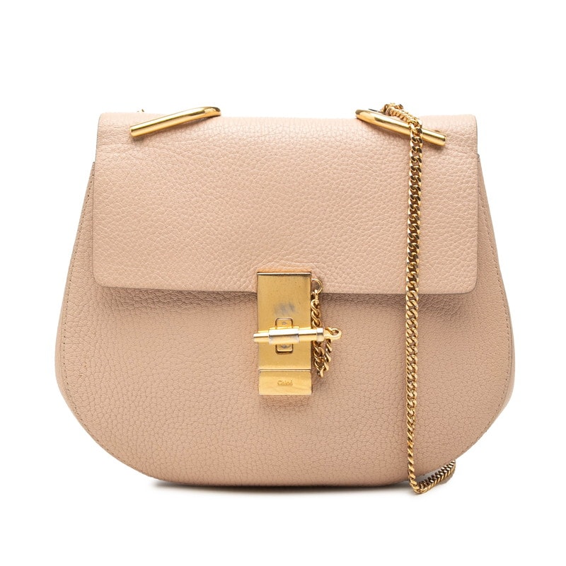 クロエ ドリュー 斜め掛け チェーン ショルダーバッグ ピンクベージュ レザー レディース Chloe 中古