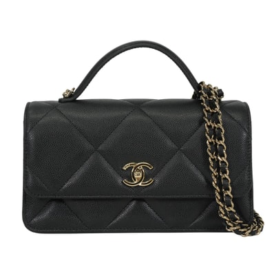 2025/26年秋冬 CHANEL シャネル チェーンウォレット(WOC) チェーンウォレット トップハンドル マトラッセ ココマーク 黒 (ブラック) グレインドカーフ(キャビアスキン) シャンパンゴールド金具 AP4931 新品