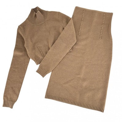 FENDI フェンディ セットアップ スカート タートルネック ニット ショート丈トップス アパレル 服 38 ブラウン 茶 カシミヤ レディース 秋 冬【中古品】