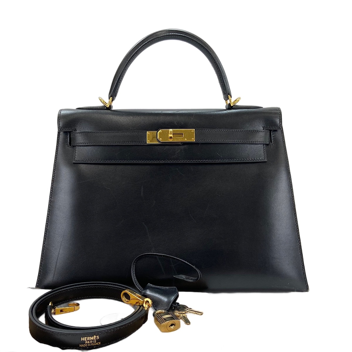 エルメス HERMES ボックスカーフ ケリー32 □E刻印 ゴールド金具 ハンドバッグ【中古】