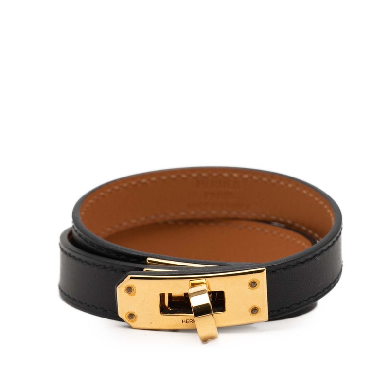 エルメス ケリー ドゥブルトゥール ブレスレット ブラック レザー メッキ レディース HERMES 中古