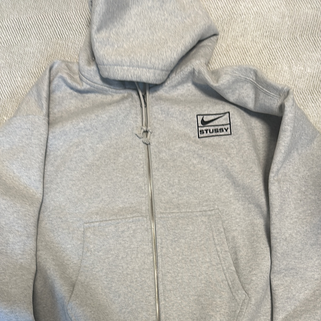 Stussy x Nike Fleece Zip Hoodie "Grey Heather" (US Size) FJ9181-050